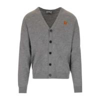 高田贤三(Kenzo)灰色羊毛开衫男款虎头刺绣钩编长袖休闲套头衫