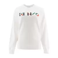 高田贤三(Kenzo)白色圆领纯棉卫衣女款长袖多色徽标印花休闲运动