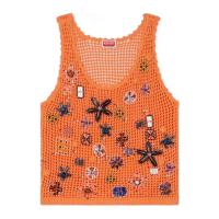 高田贤三(Kenzo)棉质网眼针织背心女运动卫衣镂空刺绣珠片花朵套