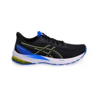 ASICS跑步鞋男缓震支撑舒适耐磨黑色荧光绿线条蓝色细节透气网面