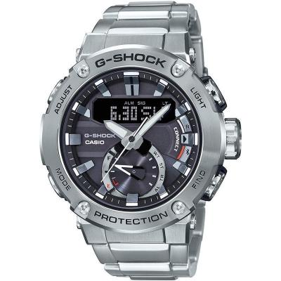 卡西欧G-Shock男表太阳能黑色银色不锈钢耐冲击抗震防水石英男表GST-B200D-1AJF