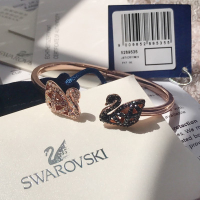 官方正品 Swarovski施华洛世奇 FACET SWAN 时尚镂空天鹅手镯 开口女士手链 双色小天鹅5289535