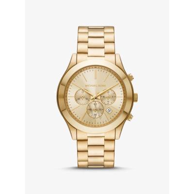 官方正品Michael Kors(迈克科尔斯)MK男表石英腕表计时码表 表盘44mm金色钢制表带100m防水MK8909