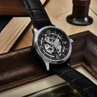 [官方正品]施图灵(Stuhrling)瑞士手表进口原装 经典简约时尚创意镂空表盘机械男表730.01
