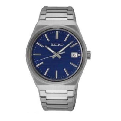 精工(SEIKO)男士classic经典不锈钢蓝色表盘 经典时尚石英手表SUR555P1