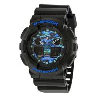 卡西欧(CASIO) 男士 G-Shock 经典时尚黑色树脂黑色模拟数字表盘石英手表GA100CB-1A