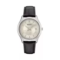 精工(SEIKO) 日韩表 Essentials 39毫米 商务休闲百搭 皮革表带日期男士石英手表