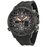 西铁城Citizen Navihawk A-T 系列 多功能黑色聚氨酯和表盘 Blk IP SS 光动能石英手表48mm