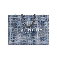 纪梵希 GIVENCHY 中蓝色图案单肩包 Paris LOGO 皮质编织链条提手 代购专柜