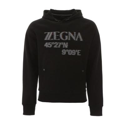 Z Zegna 杰尼亚 男士黑色字母印花连帽卫衣 舒适耐磨简约时尚 进口服饰 全球购专柜VU458ZZ862O-7O1