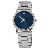 Movado 摩凡陀 Classic系列时尚商务简约两针标志性圆点蓝盘钢带石英表 2100015