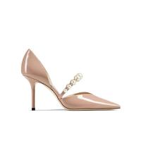 Jimmy Choo 周仰杰 尖头高跟鞋女裸粉色针织细跟 AURELIE85XKMBALLETPINKWHITE-#