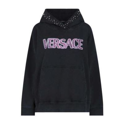 范思哲(Versace)25新款经典百搭 创意帽兜镶钉徽标连帽卫衣 休闲百搭印花女士上衣