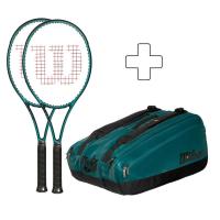 Wilson 2x Blade 2x 100 V9 Plus网球拍专业威尔胜装备蓝绿色套装