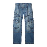 Off-White女士牛仔裤 棉质高腰显瘦休闲直筒九分破洞显腿长牛仔裤