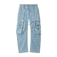 Off-White女士直筒阔腿牛仔裤多口袋设计显瘦百搭休闲长裤