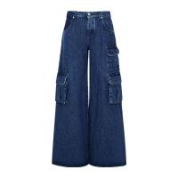 Off-White女款低腰宽腿牛仔裤经典蓝色水洗实用多口袋设计