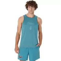 Asics男士运动篮球吸湿速干透气训练健身短袖上衣 Atlantis蓝