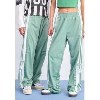 Adidas女款休闲运动裤经典银绿色弹力松紧腰侧口袋设计