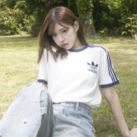 Adidas复古潮流女运动短袖T恤休闲百搭棉涤混纺宽松版型