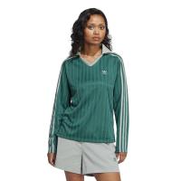 Adidas女款学院绿长袖POLO衫棉质复古运动T恤