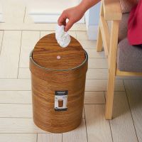 优旋,youe shone 垃圾桶韩式杂物桶木纹圆形垃圾桶 摇盖木头色收纳家用客厅创意.