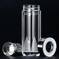 优旋(youe shone) 茶具双层玻璃杯男带盖茶水分离泡茶杯大容量水杯子刻字定制