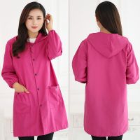 优旋(youe shone) 围裙时尚家里家外前面带扣子的围裙罩衣成人女长袖厨房家用防水防油的