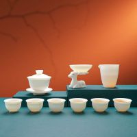 优旋 茶具羊脂玉白瓷茶具套装功夫茶杯家用客厅办公室会客德化白玉陶瓷盖碗