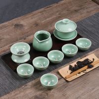 优旋 茶具[送茶巾]功夫茶具陶瓷套装家用泡茶器青瓷茶壶盖碗茶杯整套
