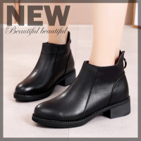 光讯短靴女秋冬季2018新款粗跟真皮靴子裸靴低跟单靴英伦简约百搭女鞋