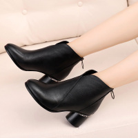 光讯短靴女秋季2018新款粗跟马丁靴女单靴真皮靴裸靴短筒中跟百搭女靴