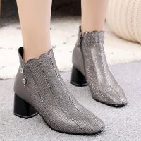 光讯短靴女秋季2018新款粗跟韩版马丁靴女单靴时尚水钻裸靴高跟女靴子