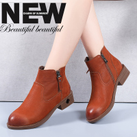 光讯短靴女秋冬2018新款马丁靴粗跟单靴女韩版真皮靴短筒靴子低跟女鞋