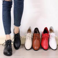 光讯短靴女秋冬2018新款粗跟学生休闲单靴真皮裸靴圆头系带加绒女鞋子