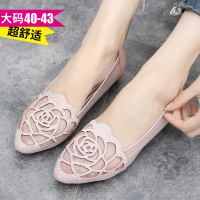 2018镂空真皮大码凉鞋女夏41-43平底 新款肥脚一脚蹬包头40网纱鞋