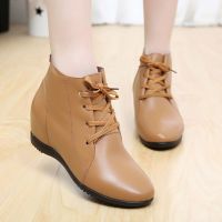 女鞋内增高真皮洞洞皮鞋女镂空靴女士短靴牛皮春秋单鞋妈妈鞋