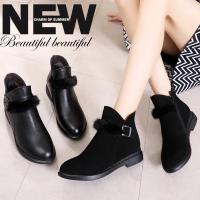 短靴女秋冬季2018新款平底单靴女真皮加绒棉鞋舒适妈妈鞋低跟女鞋