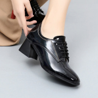 2019春季新款真皮小皮鞋女英伦风粗跟漆皮女鞋韩版中跟系带单鞋女