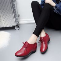 头层软牛皮平底女鞋内增高真皮小白鞋春秋单鞋中跟软底小皮鞋系带
