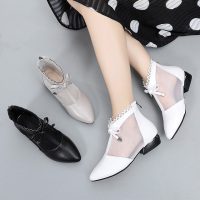 短靴女春季2019新款粗跟单靴女真皮靴靴时尚透气女鞋低跟女靴子