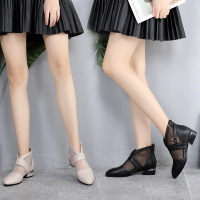 短靴女春季2019粗跟单靴时尚透气靴真皮鞋舒适低跟百搭女鞋