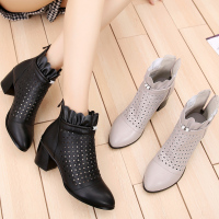 凉鞋女夏季2019韩版粗跟春秋短靴真皮镂空凉靴高跟洞洞鞋女鞋