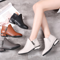 小短靴女2019春季单靴女百搭平底女鞋真皮靴棉鞋短筒加绒女靴