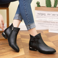 短靴女秋冬2019粗跟韩版马丁靴女单靴真皮靴裸靴低跟加绒女靴