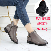 马丁靴女新款平跟短靴女真皮圆头平底靴子32-44大码女靴春秋单靴