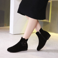 2019新款春秋平跟短靴女真皮休闲平底靴圆头单靴子磨砂皮女靴大码