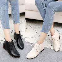 2018新款春秋季小短靴女平底单靴休闲系带马丁靴平跟女靴子真皮鞋