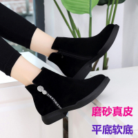 2018新款短靴女平底靴子磨砂真皮春秋单靴中低跟粗跟女靴大码4143