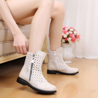 2019新款春秋真皮裸靴镂空洞洞鞋平跟单靴夏季平底马丁靴女短靴子